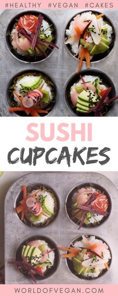 sushi cupcakes with different toppings in them