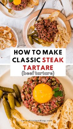 how to make classic steak tartare with bread and pickles on the side