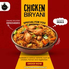 an advertisement for a chicken biryani restaurant with the words'special for you '