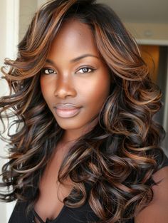 Explore the beauty of caramel highlights on brown hair. From subtle light caramel to bold chunky highlights, discover how honey, dark, and blonde caramel tones can enhance straight, wavy, and curly hair for both women and men. Get inspired by photos and transform your look with these stunning styles. African American Hair Highlights, Dark Brown Hair With Caramel Highlights Black Women, Caramel Colored Highlights, Brown Hair With Highlights Black Women, Ginger Highlights In Black Hair, Honey Brown Highlights On Black Women, Auburn Highlights In Brown Hair, Caramel Balayage Curly Hair, Copper Blonde Highlights