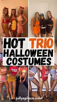 You’ve got to check out these group Halloween costumes—they're perfect for making a statement with your friends! With so many creative group costume ideas, you'll have no trouble finding the perfect ensemble. From spooky to hilarious, these Halloween costume ideas will make your group the life of the party. And if you're dressing up with your besties, these BFF Halloween costume ideas are absolutely epic. Who knew Halloween could be this much fun? Hot Trio Halloween Costumes, Creative Group Costumes, Most Popular Halloween Costumes, Best Group Halloween Costumes, Trio Costumes, Popular Halloween Costumes, Characters Halloween