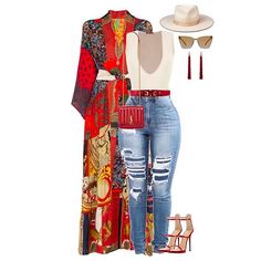 Kimono With Jeans, Jean Outfit Ideas, Jean Outfit, Afrikaanse Mode, Maxi Skirts, Narnia, Outfits Casuales, Ripped Jeans