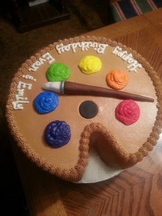 a birthday cake decorated with an artist's palette