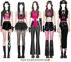 K Pop Concert Outfit Ideas Blackpink, K Pop Outfits Stage, Pink And Black Outfit, Kpop Hair Color, Edit Png, Matching Outfits Best Friend, Black Tube Top