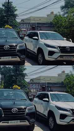 three different cars parked in front of each other