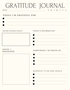 a printable workbook with the words, gratitude journal