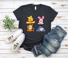 Winnie The Pooh Characters, Piglet Disney, Pooh Characters, Winnie The Pooh Shirt, Piglet Eeyore, Disney Family Vacation Shirts, Book Week Costume, Cartoon Shirts, Family Vacation Shirts