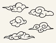 four cartoon clouds with different shapes and sizes