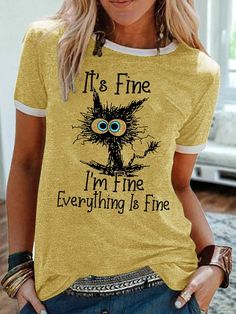 It's Fine I'm fine Everything Is Fine Funny Short Sleeve T-shirt | lilicloth Im Fine, Graphic Print Shirt, Leisure Suit, Holiday Gift Ideas, Short Humor, Everything Is Fine, Comfort Wear, Casual Suit, Short Sleeve Blouse