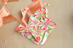 some pink and green decorations on a table