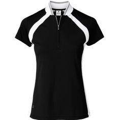 a women's black and white polo shirt