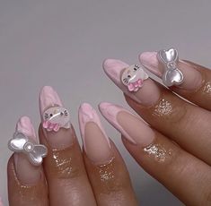 Kitty Nail, Coquette Nails, Kitty Nails, Claw Nails, Daisy Nails, Hello Kitty Nails, Really Cute Nails, Cat Nails, Kawaii Nails