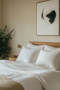 Tranquil Japandi-style bedroom featuring clean lines, wooden furniture, and carefully selected decor