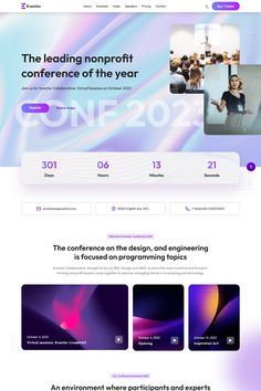 an image of a website page with the words, conference on it and images in different colors