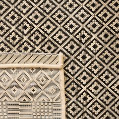 two pieces of black and white woven material