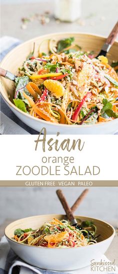 Asian Orange Zoodle Salad / This healthy zucchini noodle salad is a great way to mix up your summer salads. A creamy tahini dressing packs in the flavor. | SUNKISSEDKITCHEN.COM | #asian #salad #zoodle #rawnoodles #spiralizedzucchini Zucchini Noodle Salad, Salad Orange, Zoodle Salad, Zucchini Noodles Salad, Asian Noodle Dishes, Healthy Asian, Zucchini Noodle, Zoodle Recipes, Summer Pins