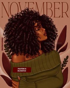 an illustration of a woman with curly hair on the cover of november issue of magazine