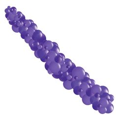 purple balloons are arranged in the shape of a long line, on a white background