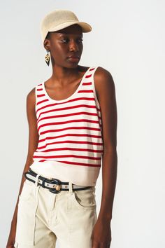 Cropped length. Top. Crew neckline. Sleeveless style. Stripe design. Bodycon fit. Daily. Fine Knit. runs true to size. S. 60% Polyester 40% Viscose Online Fashion Boutique, Trendy Clothes For Women, Red And White Stripes, Fit Style, Cropped Top, Alternative Fashion, Stripe Print, Stripes Design, Summer Wardrobe