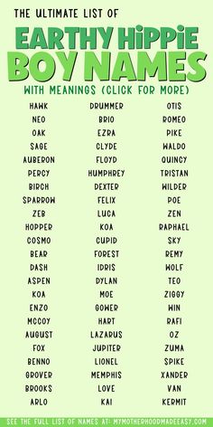 the ultimate list of earthy hippie boy names with meaningss and pictures on them