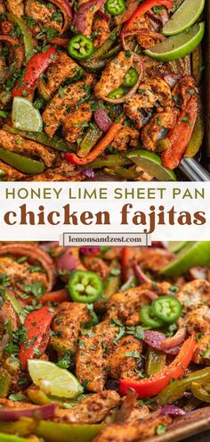 chicken fajitas with peppers and jalapenos in a pan