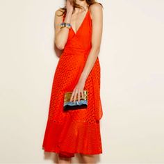 Dress Is New With Tags. Color Is A Bright Orange, They Call It Caliente. Summer Cocktail Midi Dress In Flirty Style, Flirty Orange Evening Dress, Summer V-neck Midi Dress For Cocktail, Summer Midi Dress For Evening, Chic Orange Midi Dress For Cocktail, Chic Orange Midi Dress, Summer Style Midi Dress For Evening, Chic Orange Cocktail Midi Dress, Sleevless Dress