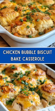 chicken bubble biscuit bake casserole in a white dish