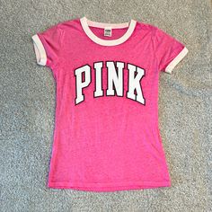 Brand New Without Tag Women’s Victoria’s Secret Pink Logo Tee. Size Small. Prefect Condition Never Worn Pink Short Sleeve T-shirt For College, Sporty Pink T-shirt With Text Print, Pink Graphic Tee For College, College Graphic Tee In Pink, Trendy Pink T-shirt For College, Cute Spring College T-shirt, Casual Pink T-shirt For College, Pink T-shirt For College In Summer, Pink T-shirt For College Summer