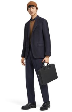 Combining elegant form and utilitarian functionality, this blazer is impeccably tailored of the brand's superfine Trofeo wool enriched with lustrous silk. Front button closure Notched lapels Four-button cuffs Chest welt pocket; front flap pockets; seven interior pockets Side vents Lined 91% wool, 7% silk, 1% elastane Dry clean Made in Italy Men's Designer Clothing Tailored Luxury Outerwear For Business, Luxury Tailored Outerwear For Business, Luxury Tailored Business Outerwear, Luxury Sport Coat With Welt Pockets, Luxury Sport Coat For Business Casual With Pockets, Luxury Business Casual Outerwear In Suiting Fabric, Luxury Long Sleeve Office Suit, Luxury Office Suits, Designer Business Casual Sport Coat With Pockets