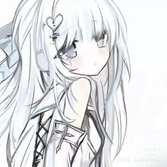 a drawing of a girl with long white hair