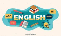 the words english are surrounded by school supplies and other things to learn in this illustration