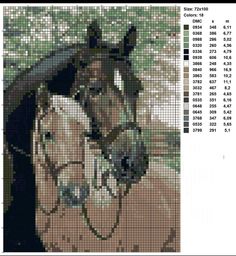 a cross stitch pattern of two horses