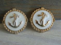 Gold White Enamel Anchor Earrings Post Stud by FrostingsJewelry Nautical Vintage, Anchor Earrings, Fake Nose Rings, Water Sea, Nose Hoop, Button Earrings, Cross Earrings, Gold Wire, Leather Necklace