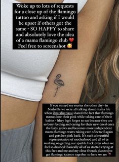 the back of a woman's left arm with a tattoo on it and an image of a flamingo