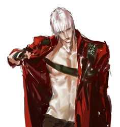 an anime character with white hair and no shirt