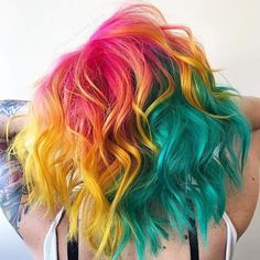 Hair Color Ideas Grunge, Multicolor Hair, Mermaid Hair Color, Blonde Hair Color Ideas, Multicolored Hair, Beautiful Hair Color, Bright Hair, Funky Hairstyles, Hair Colours