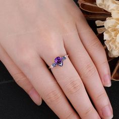 Unique Amethyst Engagement Rings Rose Gold Blue Sapphire - Etsy Amethyst Ring With Cubic Zirconia Accents For Anniversary, Elegant Lavender Crystal Ring For Weddings, Elegant Lavender Crystal Wedding Ring, Elegant Amethyst Wedding Ring With Center Stone, Wedding Diamond Ring With Amethyst And Gemstone Accents, Amethyst Diamond Ring With Gemstone Accents For Wedding, Elegant Amethyst Rings For Wedding, Elegant Amethyst Wedding Ring, Fine Jewelry Amethyst Ring With Accent Stones For Promise