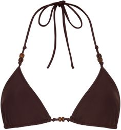 Brown Halter Neck Swimwear For Pool, Festival Brown Triangle Top Swimwear, Brown Triangle Halter Top For Beachwear, Brown Triangle Halter Top For Beach Season, Brown Triangle Halter Top For Vacation, Brown Halter Neck Top For Beach Season, Brown Triangle Top Swimwear With Adjustable Straps, Brown Beachwear Swimwear With Adjustable Straps, Brown Halter Neck Top For Vacation