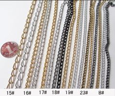 several different types of chains are shown with one coin in the middle and two on each side