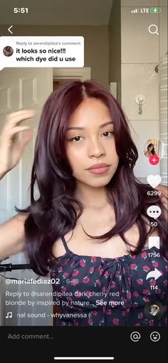 Dark Plum Red Brown Hair, Hair Colors For Darker Skin Tones, Burgundy Hair On Olive Skin, Reddish Hair Color, Plum Brown Hair, Jasmine Core, Brownish Red Hair, Deep Auburn Hair