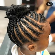 Braided Updo For Black Kids, Cornrow Updo On Natural Hair, Kids Natural Hairstyles, Toddler Hairstyles Girl, Girls Natural Hairstyles