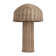 a large wicker mushroom lamp on a white background with clippings to the bottom