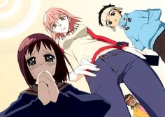 three anime characters are posing for the camera