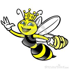 a cartoon bee with a crown on its head and arms spread out to the side