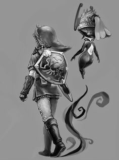 a black and white drawing of two people in armor