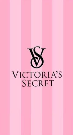 the victoria's secret logo on a pink striped background with black letters and an image of