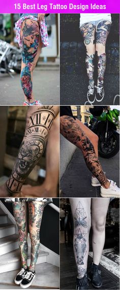 many different types of tattoos are shown in this collage with the words, best leg tattoo