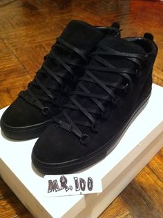 BALENCIAGA BLACK SUEDE NUBUCK ARENA SNEAKER 2 Balenciaga Black, Black Suede, Top Sneakers, High Tops, Versace, Black