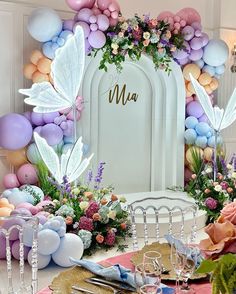 Annie Harutoonian | These butterflies are so pretty 🩷🩷🩷 by @lalapetit #theeventcollectivex | Instagram Arch Wall Design, Rainbow Arch Wall, Fairytale Party Theme, Boho Rainbow First Birthday, Rainbow First Birthday, Rainbow Arch, Baby Shower Theme Decorations