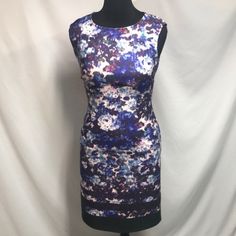 Adrianna Papell Aline Marble Scuba Dress Size 8 Has Colors Like White, Black Periwinkle, Royal Blue, Teal & Green. Unique Picasso Print. Zipper Detail In The Back. Nwot No Flaws Or Imperfections. Very Clean Comes From A Allergy Free Environment. Pit To Pit-18.5 Shoulder To Knee-32” Sleeveless Elastane Dress With Floral Print, Fitted Floral Print Elastane Dresses, Fitted Purple Sleeveless Dress For Spring, Dressy Fitted Floral Print Mini Dress, Formal Fitted Sleeveless Dress With Floral Print, Elegant Stretch Mini Dress With Floral Print, Chic Fitted Purple Sleeveless Dress, Chic Purple Fitted Sleeveless Dress, Elegant Floral Print Sleeveless Mini Dress